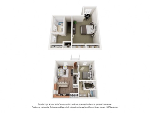 Two images of a floor plan of a small apartment.
